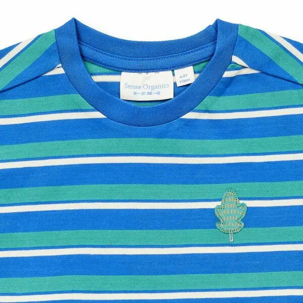 Sense Organics Sense Organics Kinder Langarmshirt, Modell LUKE, Petrolgrün geringelt mit baum, – Produktbild 3 von 4