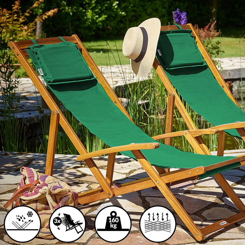 Casaria® Gartenliege Grün Akazienholz 94x60x94cm, Grün, – Produktbild 2 von 2