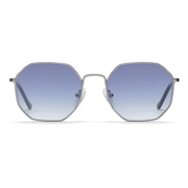 TAKE A SHOT TAKE A SHOT Achteck-Sonnenbrille Dorian Gray in Silber mit blauen Verlaufsgläsern – Produktbild 1 von 3