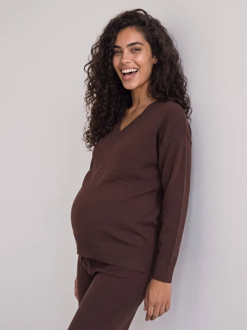 Vertbaudet Vertbaudet Umstands-Set aus Pullover und weiter Hose, Schokolade, – Produktbild 1 von 4