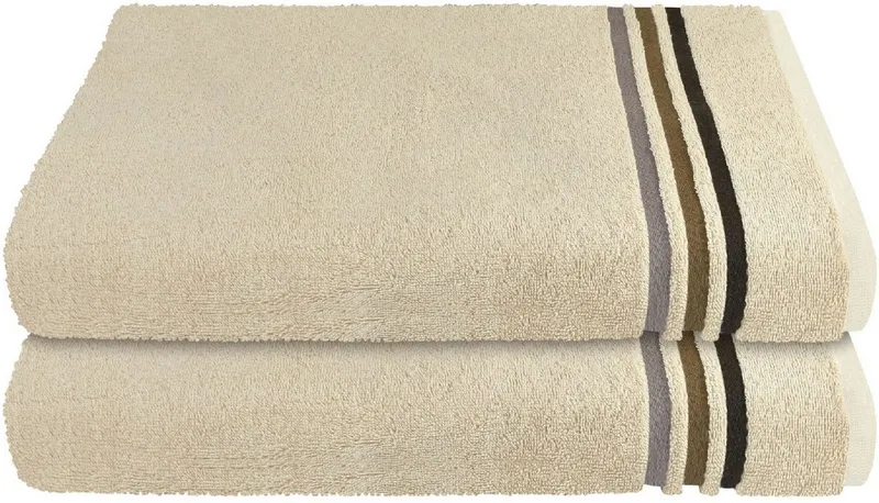 Schiesser Schiesser Duschtücher Skyline Color aus 100 % Baumwolle mit eleganter Streifenbordüre, Frottier (Set, 2-St), OEKO-TEX® MADE IN GREEN, Beige, – Produktbild 2 von 6