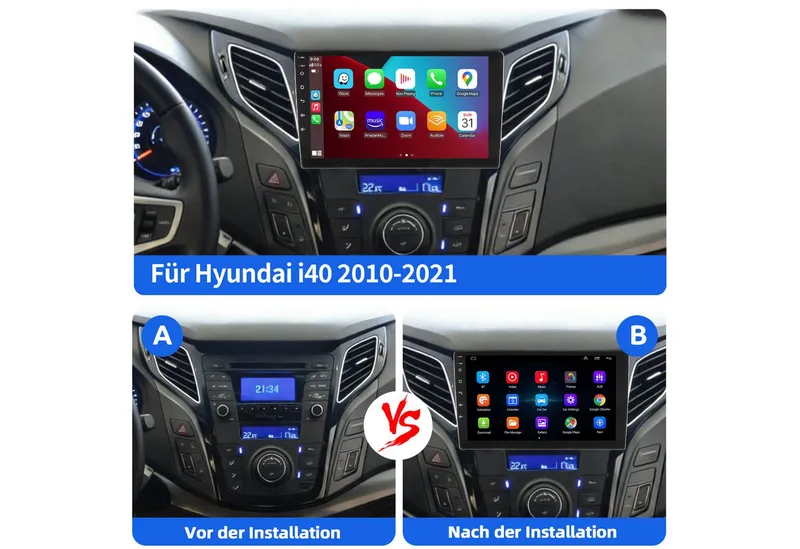 ESSGOO DAB+ Carplay Android15 Autoradio Für Hyundai i40 2011-19 GPS NAVI WiFi Autoradio (DAB (optional), DAB+ (optional), 4+64GB(optional), RDS, AM, FM, Carplay Android Auto Bluetooth EQ USB GPS Navi WIFI Touchscreen), Schwarz, – Produktbild 5 von 5