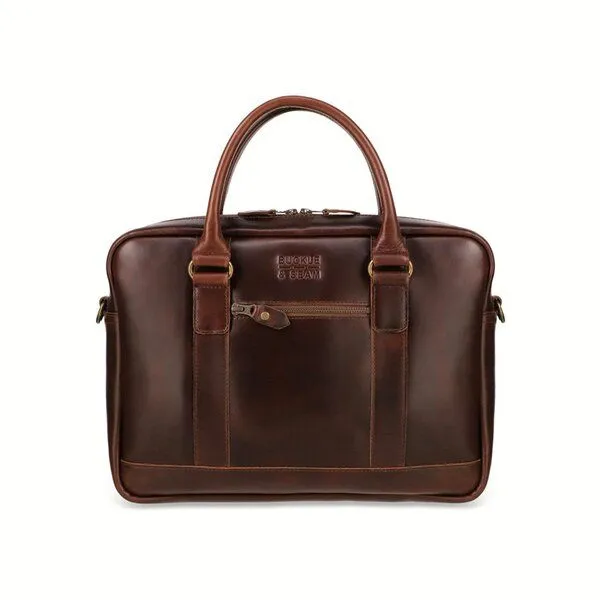 Buckle & Seam Buckle & Seam Leder Business Briefcase Everett, Braun (innenfutter dots), – Produktbild 1 von 3