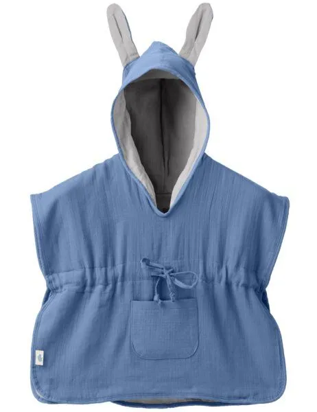 Mababu Mababu Musselin Badeponcho aus 100% Bio-Baumwolle, OEKO-TEX® STANDARD 100 & GOTS zertifiziert, für Kinder (1-3 Jahre, 4-7 Jahre), Indigo blue/grey, – Produktbild 2 von 4