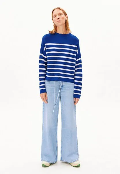 ARMEDANGELS ARMEDANGELS MERINAA STRIPES Damen Strickpullover aus Bio-Baumwolle, Dynamo blue-oatmilk, – Produktbild 4 von 4