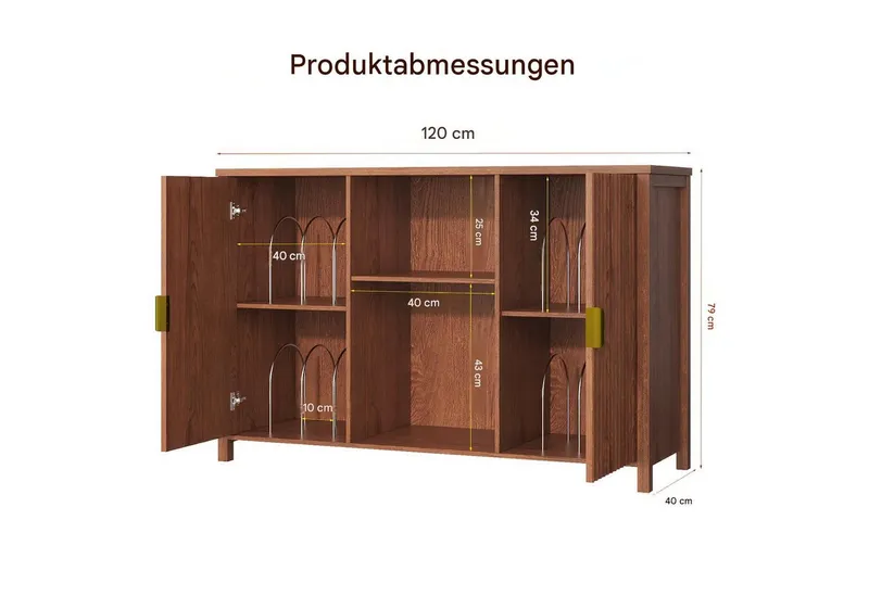 BROTTAR Sideboard Plattenspieler-Schrank, Vinylregal mit offenen Fächern, Rillentüren (1 St), mit Schallplattenaufbewahrung, Braun, – Produktbild 4 von 5