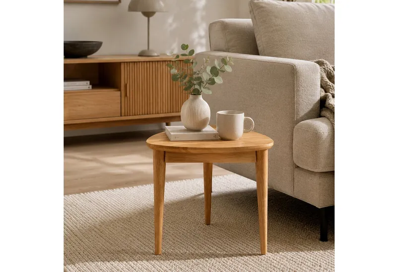 HOOZ Beistelltisch Bambus Sofatisch Dreieck abgerundet Natur – Couchtisch 42 x 41,5 cm (Einzelartikel, 1-St., bestehend aus einem Kaffeetisch), Stilvoller Satztisch aus Bambus für Wohnzimmer und Schlafzimmer, Braun, – Produktbild 5 von 5