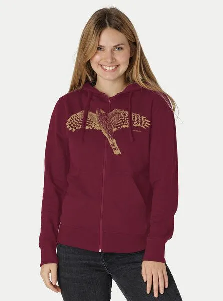 Peaces.bio - handbedruckte Biomode Peaces.bio - handbedruckte Biomode Bio Damen-Zip-Hoodie Sperber, Bordeaux, – Produktbild 2 von 2
