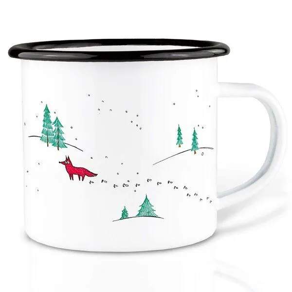 LIGARTI Emailletasse »Winterfüchse« von LIGARTI | 300 oder 500 ml | handveredelt in Deutschland | Cup, Kaffeetasse, Emaillebecher, Camping Becher – Produktbild 1 von 1