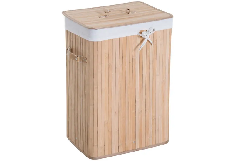 HOMCOM HOMCOM Wäschekorb schmal Wäschesammler mit Griff, für Schlafzimmer & Bad, natur (Wäschekorb, 1 St., Wäschebox), Bambus, faltbar, 72L, Natur, 40 x 30 x 60 cm, Beige, – Produktbild 2 von 5