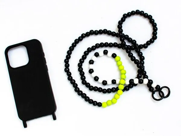 renna deluxe renna deluxe Handykette aus Holzperlen, Crossbody lang, Neon gelb, – Produktbild 1 von 4