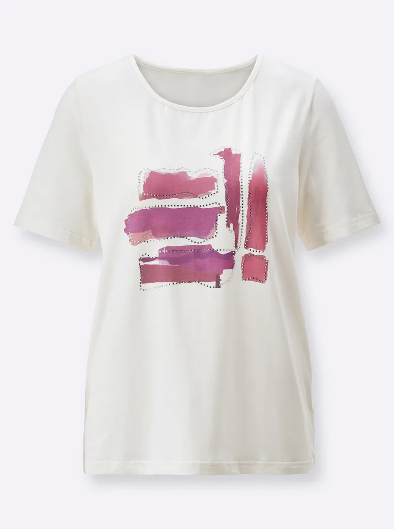 Witt Witt Kurzarmshirt ecru-fuchsia-bedruckt, Ecru-fuchsia-bedruckt, – Produktbild 1 von 2