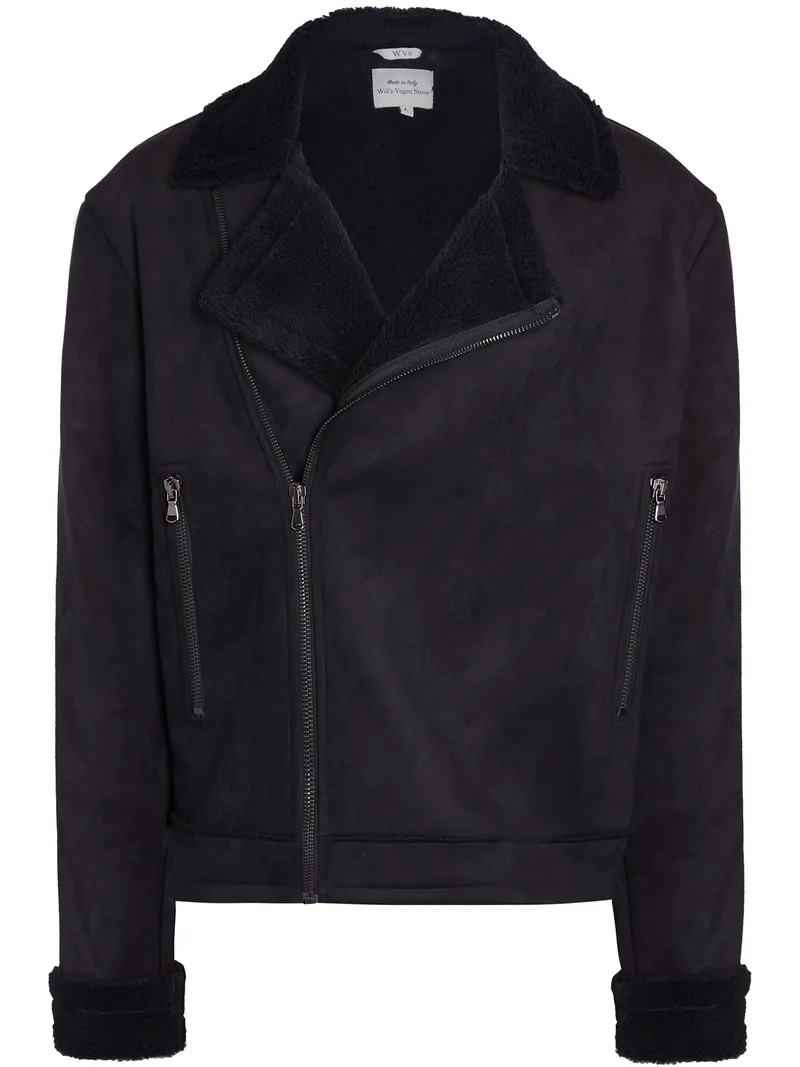 Will's Vegan Store Will's Vegan Store Herren vegan Jacke Vegan Lammfell Schwarz, Schwarz, – Produktbild 1 von 3
