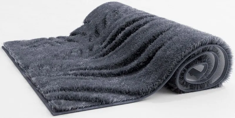 Grund Grund Badematte Ferya, Höhe 20 mm, rutschhemmend beschichtet, fußbodenheizungsgeeignet, Polyester, rechteckig, Dezentes Blattmuster mit Hoch-Tief-Struktur, 5 Jahre Garantie, Grau, – Produktbild 4 von 7