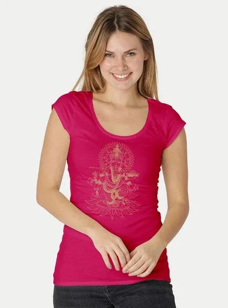 Peaces.bio - handbedruckte Biomode Peaces.bio - handbedruckte Biomode Bio-Damen-Roundneck-Shirt "Ganesha", Pink, – Produktbild 2 von 2