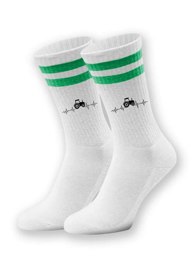 Youth Designz Tennissocken Unisex Socken "Heartbeat Traktor" Aufdruck lustig Geschenk Statement mit verstärkter Verse und Zehenbereich, Grün, – Produktbild 1 von 5