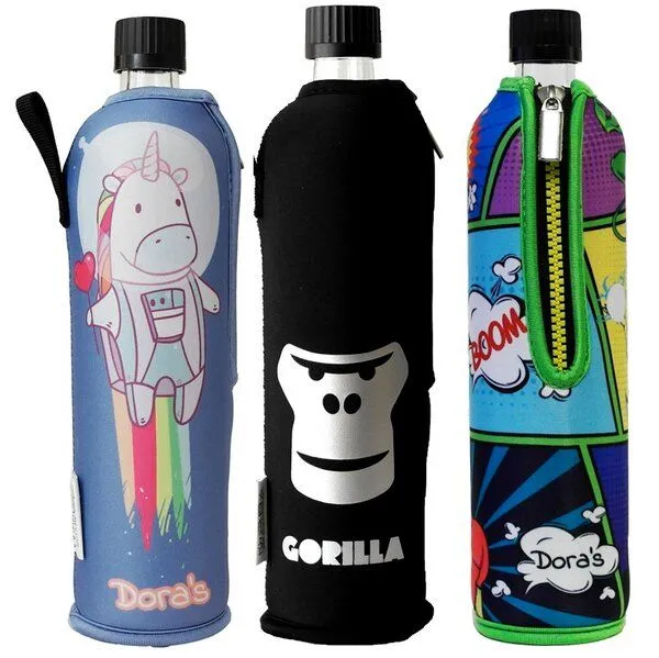 Dora's Dora's Dora’s Glas-Trinkflasche mit Motiv-Neoprenhülle (0,5l) – Isoliert & Stylisch, Gorilla, – Produktbild 2 von 3