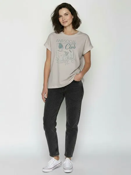 GreenBomb GREENBOMB Anti Social Loony - Sportliches T-Shirt aus Bio-Baumwolle mit Rollup Sleeve / hochwertiger Print / GOTS / Fair & Vegan, Grau (sandstone), – Produktbild 3 von 4