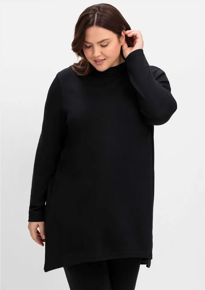 sheego sheego T-Shirt Sweatshirt Langarm aus Interlock, im Vokuhila-Schnitt, Schwarz, – Produktbild 2 von 3