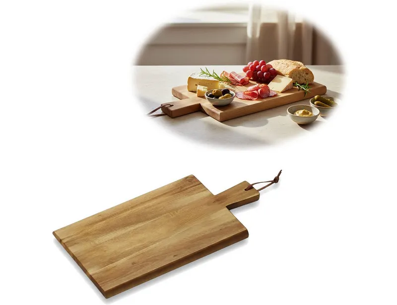 LS-LebenStil Schneidebrett Holz Griffbrett Servierbrett 29cm Akazie Rechteckig Frühstücksbrett, Holz, (Servierbrett Brotschneidebrett Vesperbrett, 1-St., Käsebrett Hackbrett Holzbrett), Wurstbrett Chopping Board Fleisch Steak Küche groß, Braun, – Produktbild 2 von 5