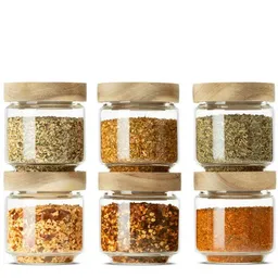 Econovo Econovo Gewürzgläser mit Holzdecke | 150ml (Set 6-tlg.) | Kollektion Rund – Produktbild 1 von 1