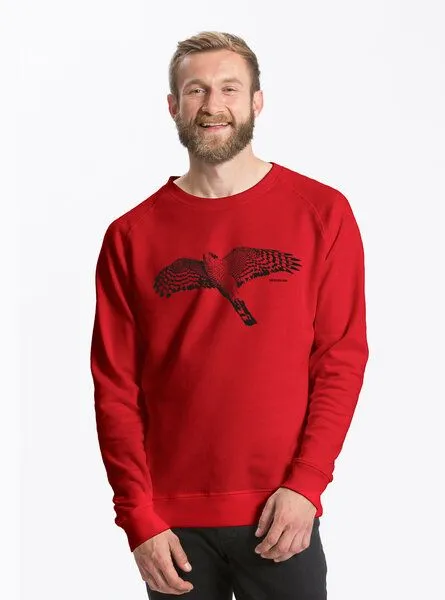 Peaces.bio - handbedruckte Biomode Peaces.bio - handbedruckte Biomode Bio Herren-Sweatshirt Sperber, Rot, – Produktbild 1 von 2