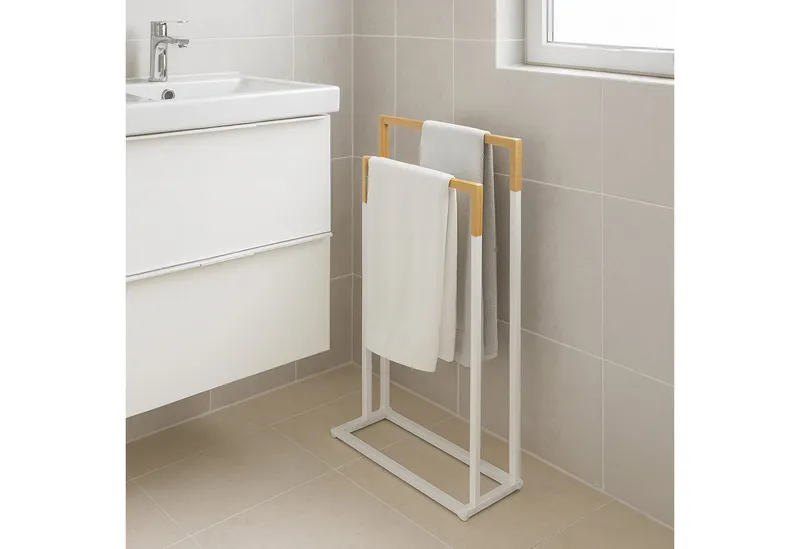 RELAXDAYS RELAXDAYS Handtuchständer mit 2 Stangen, Braun|weiß, – Produktbild 2 von 5