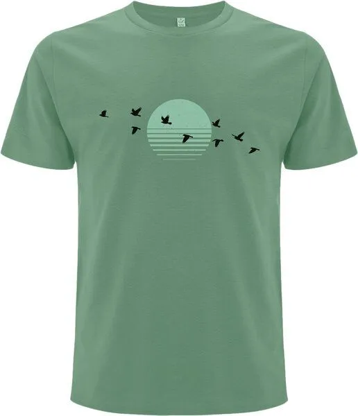 Spreecult Spreecult Sonne und Vogelschwarm - Bio und Fair - Männer Unisex Shirt, Sage green, – Produktbild 2 von 2