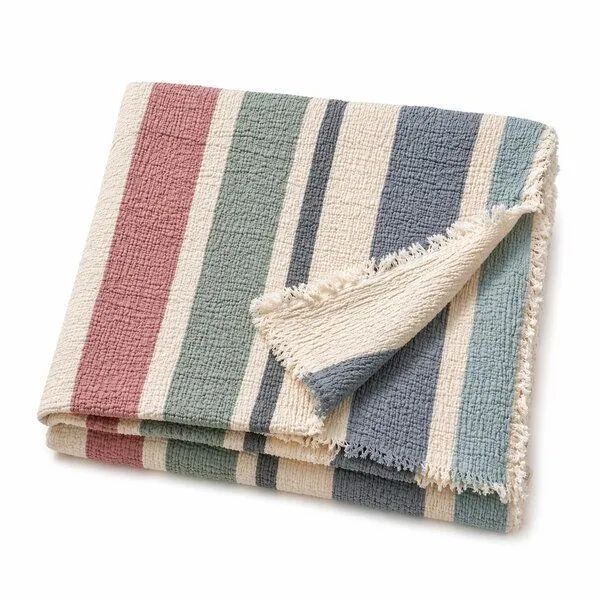 Sandiik Sandiik Musselin-Tagesdecke „Pastell Stripe – 200 x 230 cm aus Bio-Baumwolle, Pastellflieder, – Produktbild 1 von 4