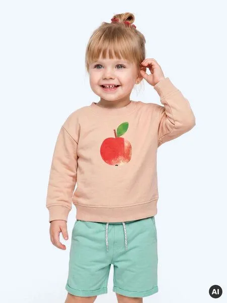 MelaDi Meladi Kinder Baby - Sweater aus Biobaumwolle - Apfel auf Creme Latte, Mokka, – Produktbild 6 von 6
