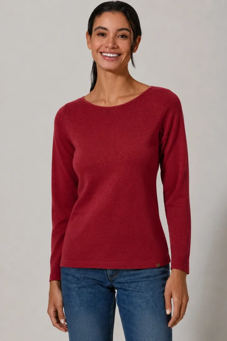 HempAge Hempage Damen vegan Rubinrotes Langarm Top, Rot, – Produktbild 2 von 2