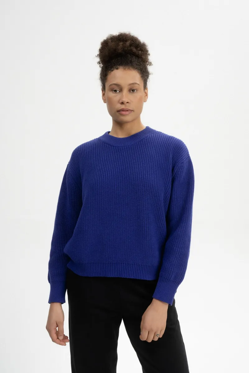 MELA MELA Damen vegan Strickpullover Rippe Adah Bold Blue, Extra dunkelblau, – Produktbild 2 von 2