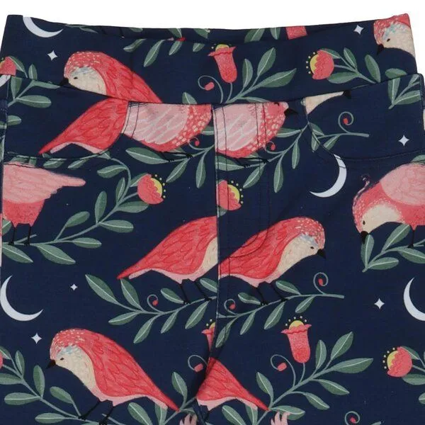 Walkiddy Kinder Leggings GOTS-zertifiziert aus Bio-Baumwolle, dunkelblau mit Pinky-Birds-Print, elastischer Bund – Walkiddy Sweat-Leggings, Dark blue, – Produktbild 2 von 2
