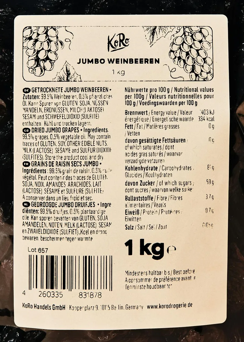 KoRo Jumbo Weinbeeren 1 kg – Produktbild 3 von 5
