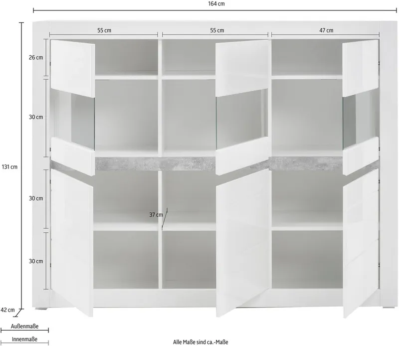 Home affaire Highboard Carat, Breite 164 cm, Blende in weiß und betonfarben im Lieferumfang, Weiß, – Produktbild 5 von 5
