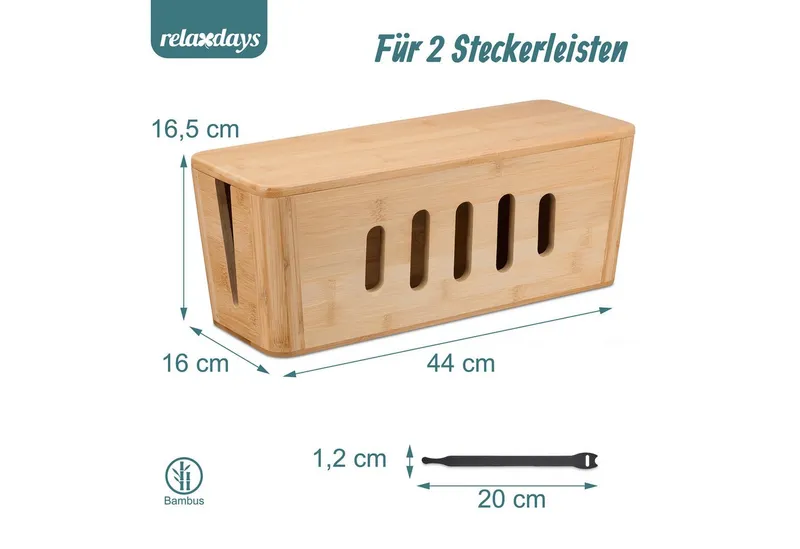 RELAXDAYS RELAXDAYS Kabelbox aus Bambus, (5-tlg), Braun, – Produktbild 4 von 5