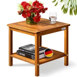 Casaria® Gartentisch Beistelltisch Akazienholz 45x45x45cm robust bis 80kg 2 Ablagen – Produktbild 1 von 1