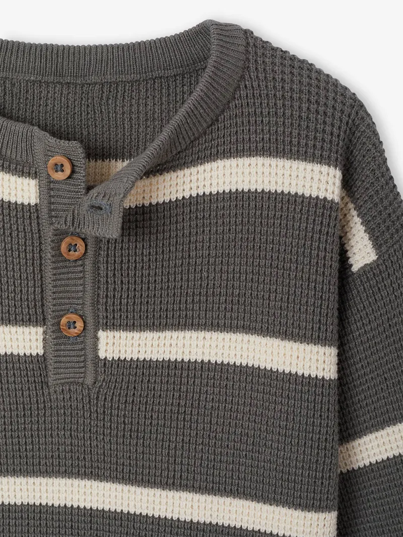 Vertbaudet Vertbaudet Baby Pullover Wabenstrick mit Knopfleiste, Graugrün, – Produktbild 3 von 3