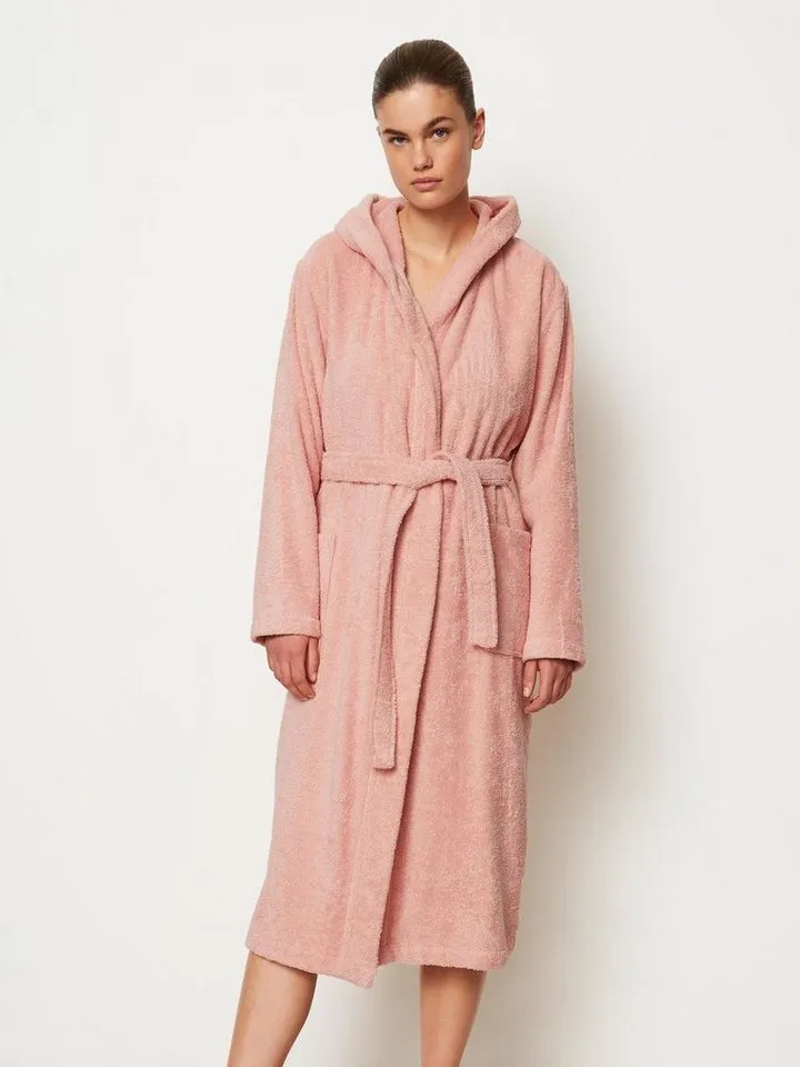 Marc O'Polo Home Damenbademantel Timeless Women, Langform, Baumwolle, Kapuze, Gürtel, Waffelpiqué, Rosa, – Produktbild 2 von 4