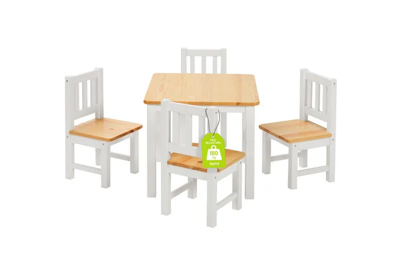 bomi bomi Kindersitzgruppe Holzsitzgruppe Amy, (Set, 5-tlg., oder 5 tlg. erhältlich), Kindertischgruppe, Tisch & Stühle Kinderzimmer, als Spiel- & Maltisch, Beige, – Produktbild 1 von 5