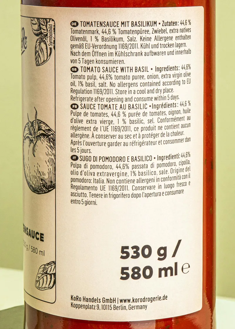 KoRo Tomatensoße mit Basilikum 6 x 530 g – Produktbild 3 von 5