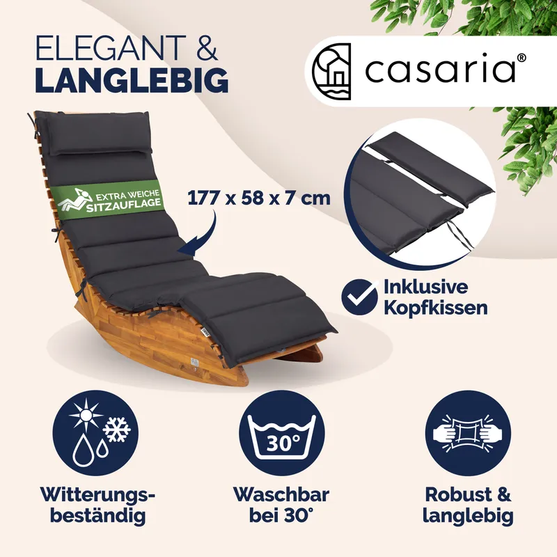 Casaria® Casaria® Saunaliege Java 2er-Set Akazie FSC®-zertifiziert mit Auflage Antrazit – Produktbild 2 von 2