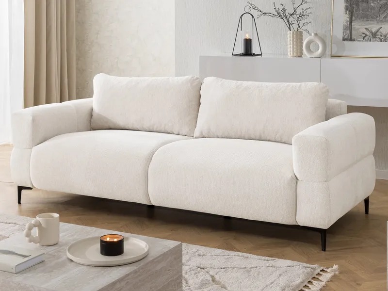 S-Style Möbel Polstergarnitur 3+2+1 Cardea in Bubble-Optik aus weichem Strukturstoff, mit Wellenfederung und hohem Sitzkomfort, Beige, – Produktbild 3 von 5