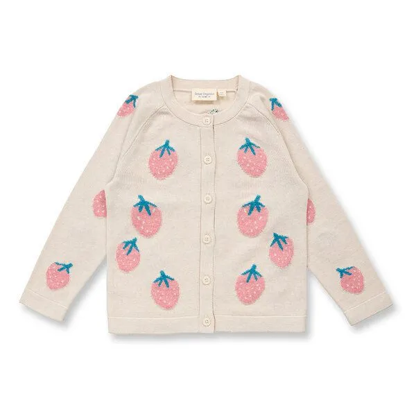 Sense Organics Sense Organics Baby Strickjacke mit Erdbeer-Motiv, Modell ELSA, Erdbeer-motiv auf creme, – Produktbild 1 von 3