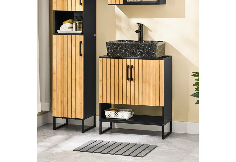 SoBuy Waschbeckenunterschrank BZR202 Waschbeckenunterschrank 60 cm breit, Badezimmerschrank, Unterschrank, Schwarz, – Produktbild 2 von 5