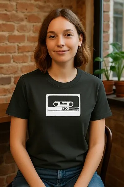 ilovemixtapes ilovemixtapes Unisex Bio-T-Shirt mit C90 Kassetten-Motiv – Anthrazit, handbedruckt in Weiß, Anthrazit, – Produktbild 3 von 3