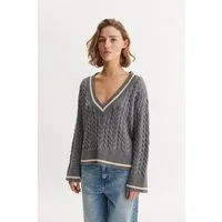 Basic Apparel Basic Apparel Pullover ALLY Sweater mit V-Ausschnitt aus Bio-Baumwolle GOTS, Grau grey (melange), – Produktbild 1 von 1