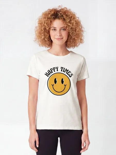 watapparel watapparel T-Shirt Frauen Happy times smiley emoji, Off white, – Produktbild 2 von 2