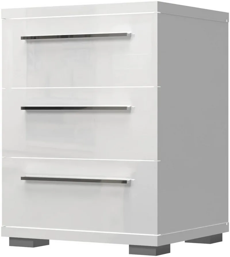 OTTO home Nachtkommode Piano, Nachttisch aus FSC-zertifiziertem Holzwerkstoff, Made in Europe (45/40/43 oder 61cm (B/T/H), ideal passend zum Boxspringbett), UV lackiert, hochglänzend, Soft-Close Funktion, 2 oder 3 Schubladen, Weiß, – Produktbild 6 von 8