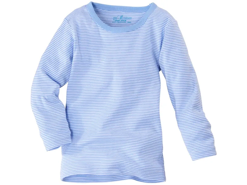 HANS NATUR Kinder Unterhemd Langarm Bio-Baumwolle hellblau-weiß gestreift Gr. 92, Weiß, blau, – Produktbild 1 von 2